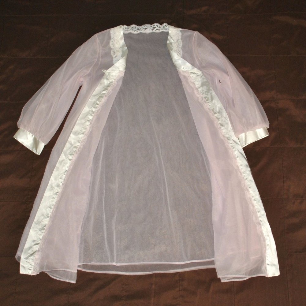 Vintage Sears Peignoir Set Size Small 32-34 Pink & White Short Nightie & Robe - Picture 9 of 15